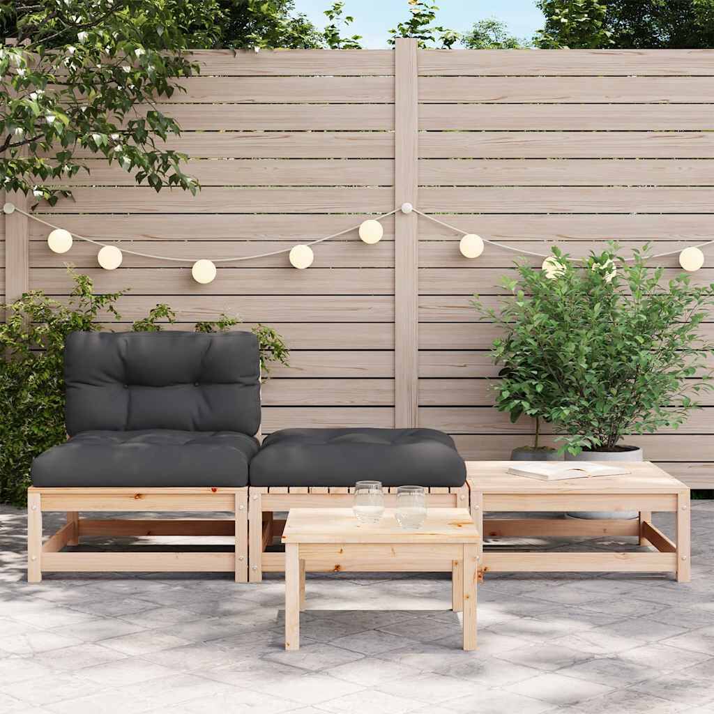 vidaXL Garden Sofa Armless with Cushions and Footstools