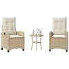 vidaXL 3 Piece Bistro Set with Cushions Beige Poly Rattan