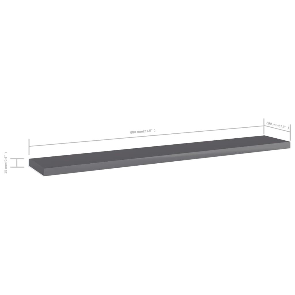 vidaXL Bookshelf Boards 4 pcs High Gloss Grey 60x10x1.5 cm Engineered Wood
