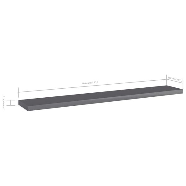 vidaXL Bookshelf Boards 4 pcs High Gloss Grey 60x10x1.5 cm Engineered Wood