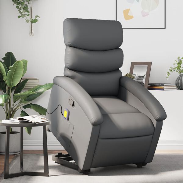 vidaXL Stand up Massage Recliner Chair Grey Faux Leather