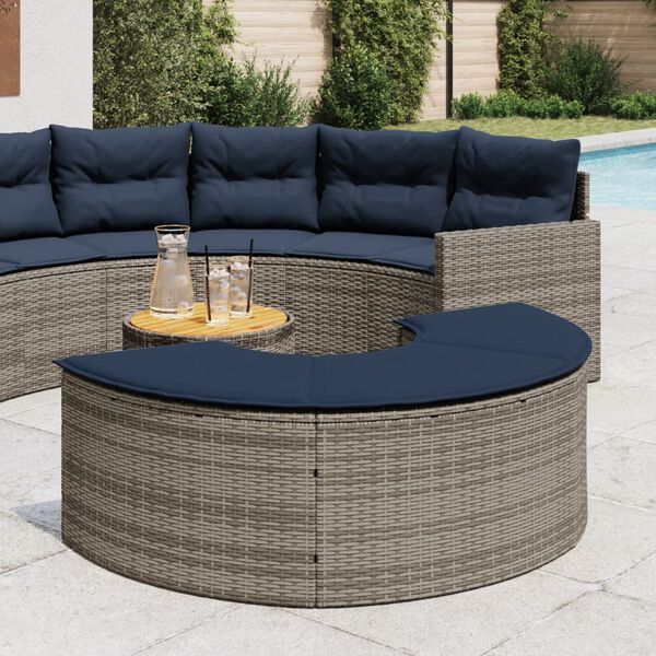 vidaXL Garden Footstool with Cushion Grey Poly Rattan