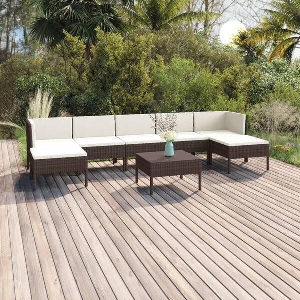 vidaXL 8 Piece Garden Lounge Set with Cushions Poly Rattan Brown