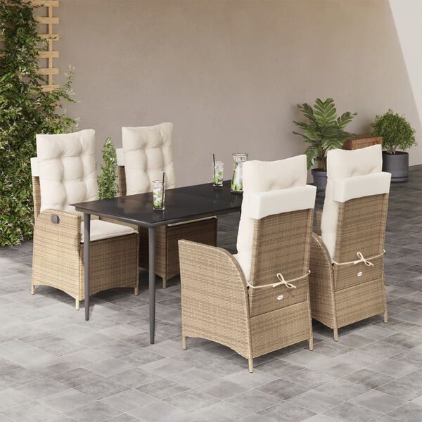 vidaXL 5 Piece Garden Dining Set with Cushions Beige Poly Rattan
