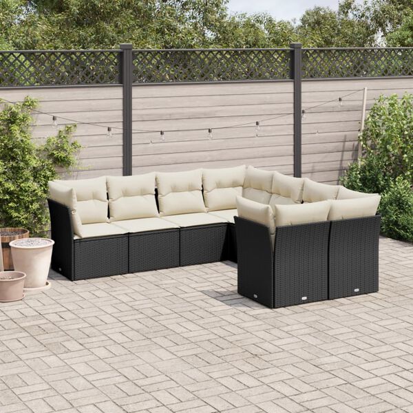 vidaXL 8 Piece Garden Sofa Set with Cushions Black Poly Rattan