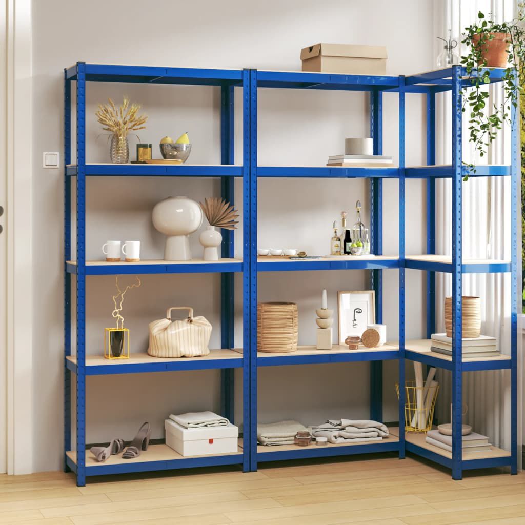 vidaXL 5-Layer Shelves 3 pcs Blue Steel&Engineered Wood
