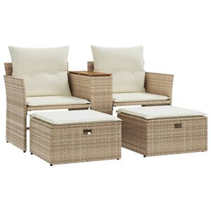 vidaXL Garden Sofa 2-Seater with Stools Beige Poly Rattan