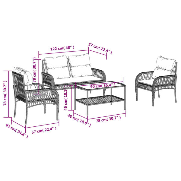 vidaXL 4 Piece Garden Sofa Set with Cushions Beige Poly Rattan