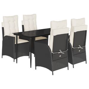 vidaXL 5 Piece Garden Dining Set with Cushions Black Poly Rattan