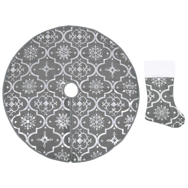vidaXL Luxury Christmas Tree Skirt with Sock Grey 150 cm Fabric