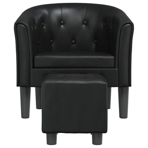 vidaXL Tub Chair with Footstool Black Faux Leather
