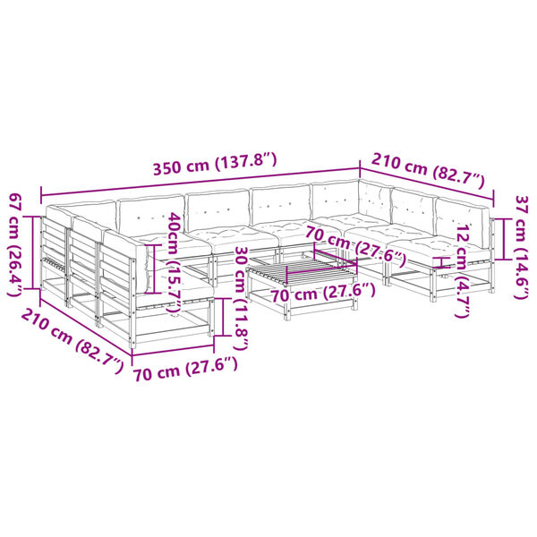 vidaXL 10 Piece Garden Sofa Set with Cushions Wax Brown Solid Wood Pine