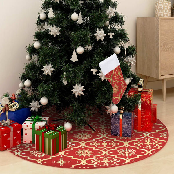 vidaXL Luxury Christmas Tree Skirt with Sock Red 122 cm Fabric
