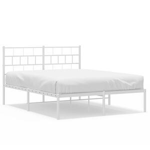 vidaXL Metal Bed Frame without Mattress with Headboard White 135x190cm