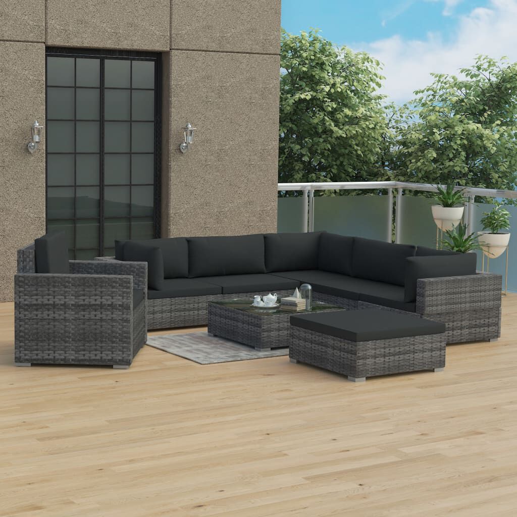 vidaXL 8 Piece Garden Lounge Set with Cushions Poly Rattan Grey