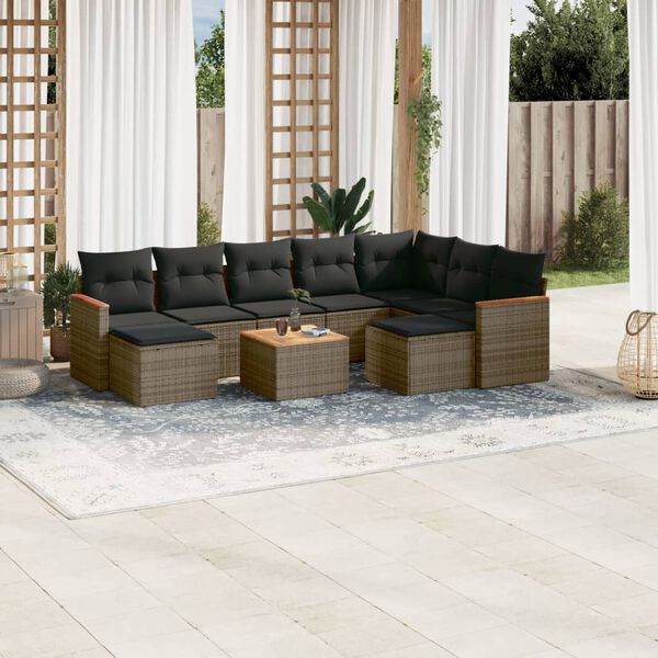 vidaXL 10 Piece Garden Sofa Set with Cushions Grey Poly Rattan