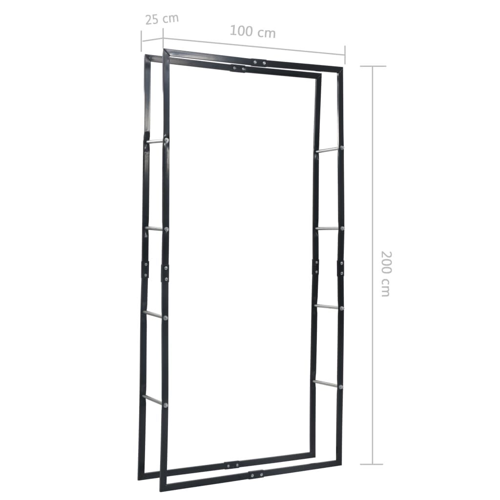 vidaXL Firewood Rack Black 100x25x200 cm Steel