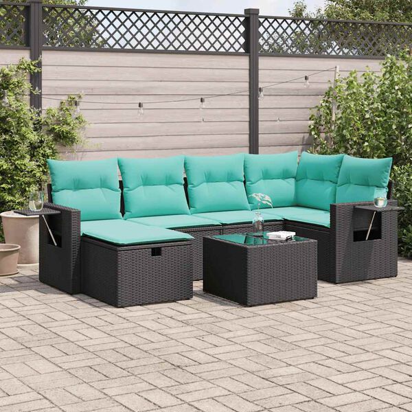 vidaXL 6 Piece Garden Sofa Set with Cushions Black Poly Rattan