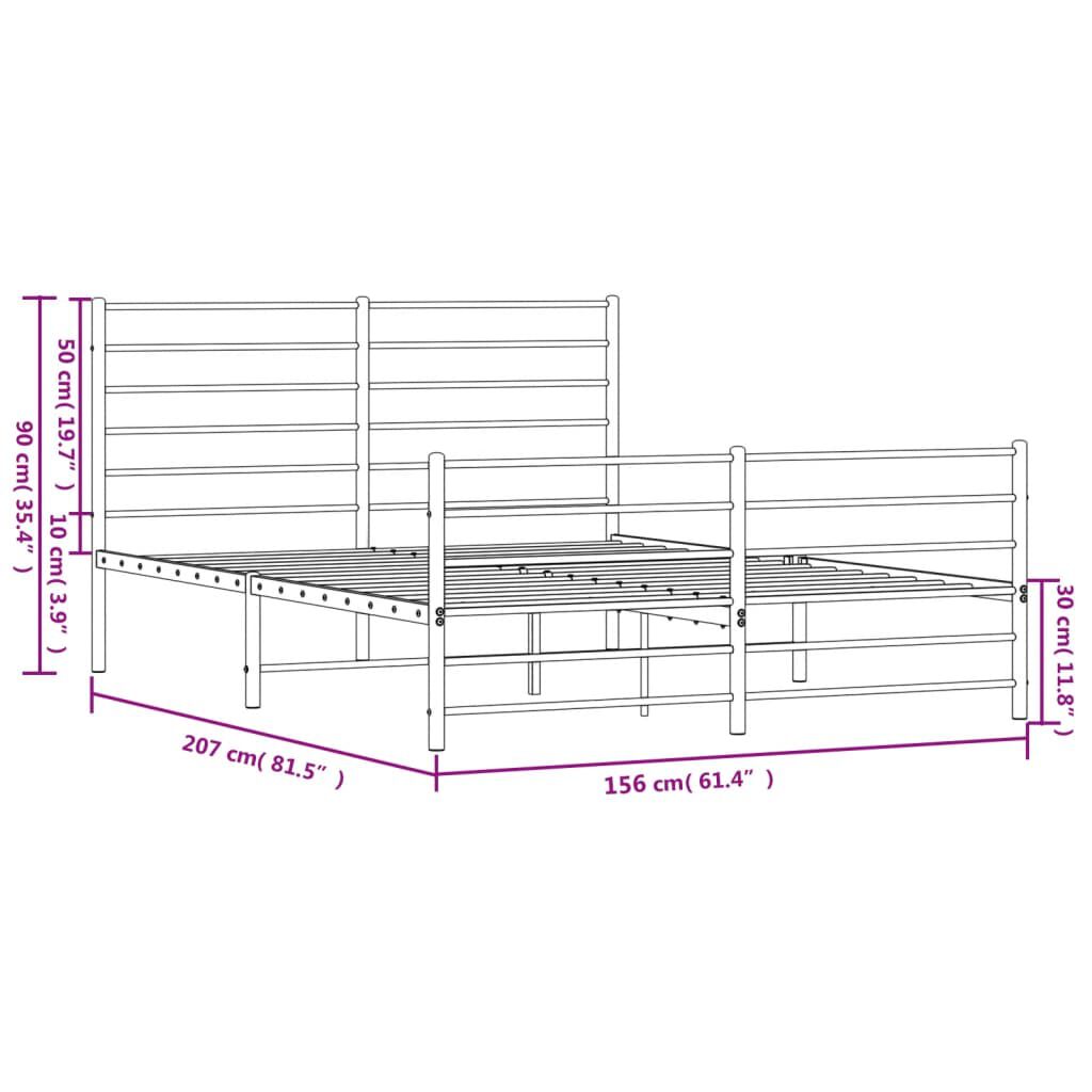 vidaXL Metal Bed Frame without Mattress with Footboard White 150x200cm