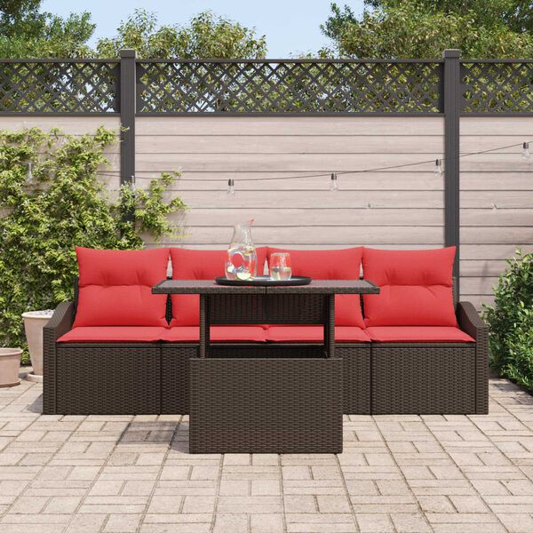 vidaXL 5 Piece Garden Sofa Set with Cushions Brown Poly Rattan
