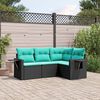 vidaXL 4 Piece Garden Sofa Set with Cushions Black Poly Rattan