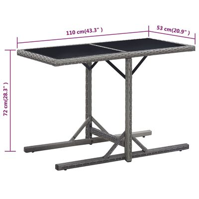 vidaXL Garden Table Anthracite 110x53x72 cm Glass and Poly Rattan