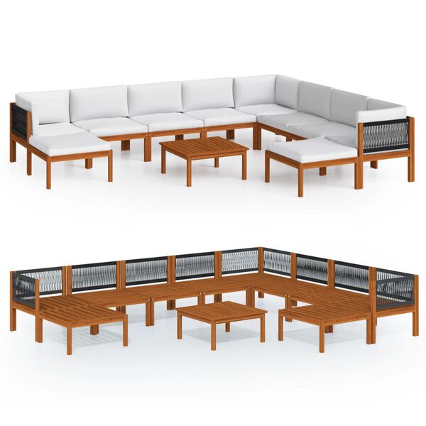 vidaXL 11 Piece Garden Lounge Set with Cushions Cream Solid Acacia Wood