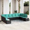 vidaXL Garden Sofa Set 10 pcs Black and Turquoise Poly Rattan