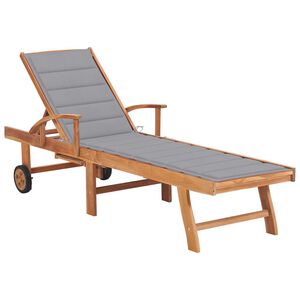 vidaXL Sun Lounger with Grey Cushion Solid Teak Wood