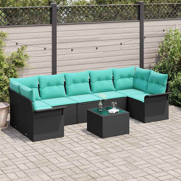vidaXL Garden Sofa Set 8 pcs Black Poly rattan