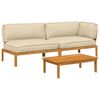 vidaXL Sofa Set with Cushion Plain 3 pcs Beige Solid Acacia Wood
