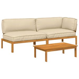 vidaXL Sofa Set with Cushion Plain 3 pcs Beige Solid Acacia Wood