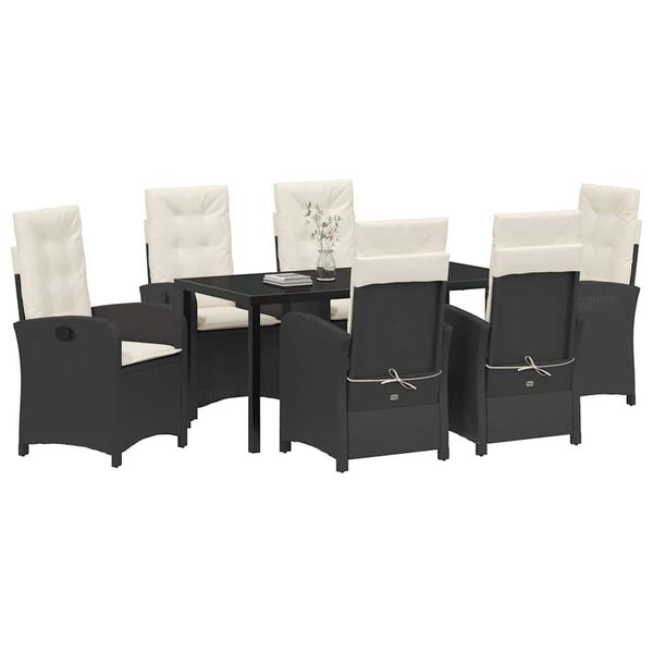 vidaXL Garden Dining Set with Cushion 7 pcs Black Poly Rattan