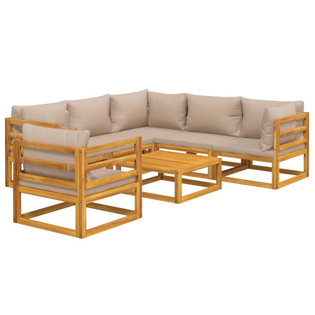 vidaXL 7 Piece Garden Lounge Set with Taupe Cushions Solid Wood