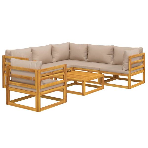 vidaXL 7 Piece Garden Lounge Set with Taupe Cushions Solid Wood