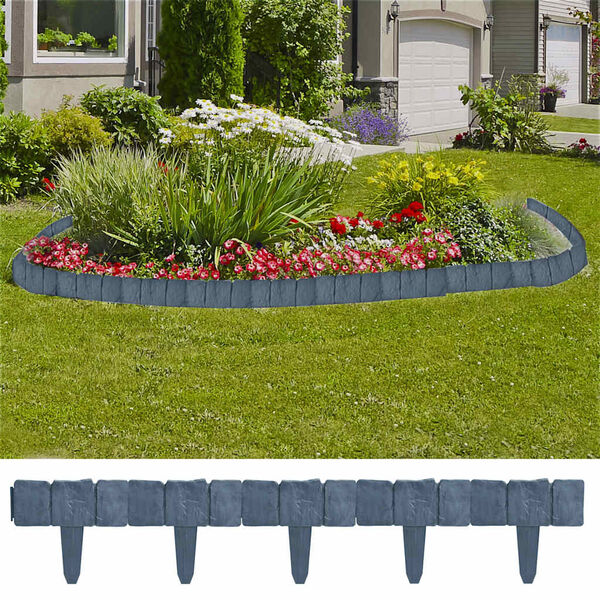 vidaXL Plastic Garden / Lawn Fence Stone Look 41 pcs 10 m