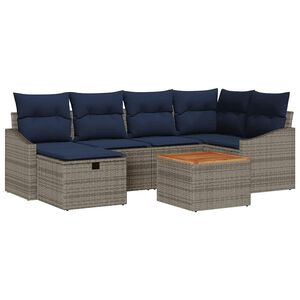 vidaXL Garden Sofa Set with Cushion 7 pcs Grey Poly Rattan