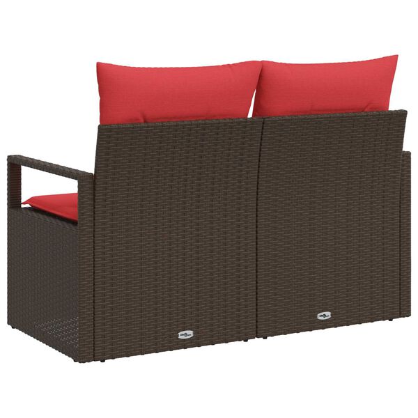 vidaXL 2-Seater Garden Sofa with Cushions Brown Poly Rattan
