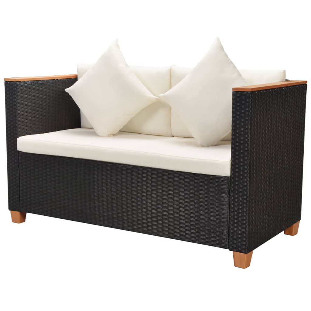 vidaXL 5 Piece Garden Lounge Set with Cushions Poly Rattan Black