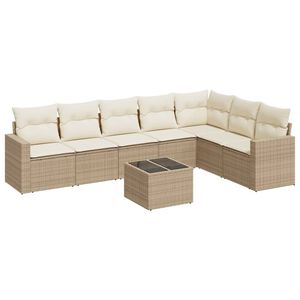 vidaXL 8 Piece Garden Sofa Set with Cushions Beige Poly Rattan