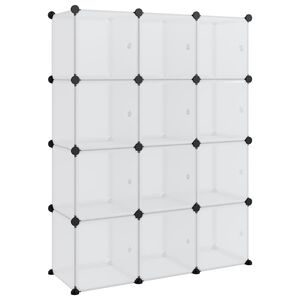 vidaXL Storage Cube Organiser with 12 Cubes and Doors Transparent PP