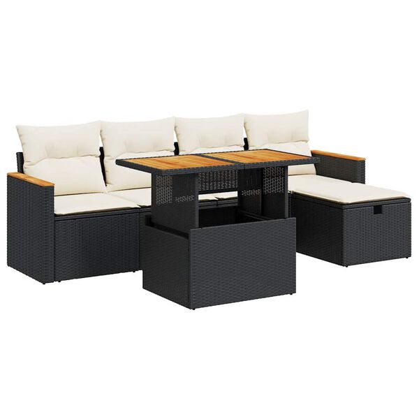 vidaXL 6 Piece Garden Sofa Set with Cushions Black Poly Rattan