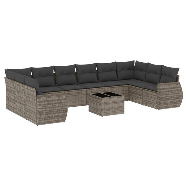 vidaXL 11 Piece Garden Sofa Set with Cushions Grey Poly Rattan