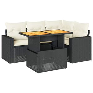 vidaXL 5 Piece Garden Sofa Set with Cushions Black Poly Rattan