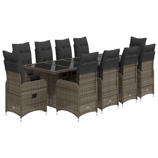vidaXL 11 Piece Garden Bistro Set with Cushions Grey Poly Rattan