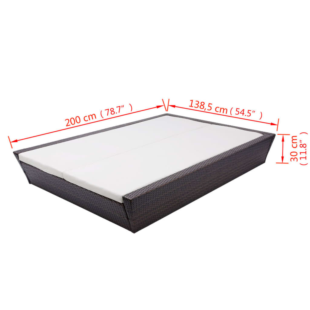 vidaXL Outdoor Lounge Bed with Cushion Poly Rattan Brown