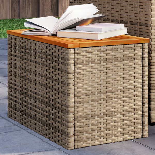 vidaXL Garden Side Tables 2pcs Beige 55x34x37cm Poly Rattan Solid Wood