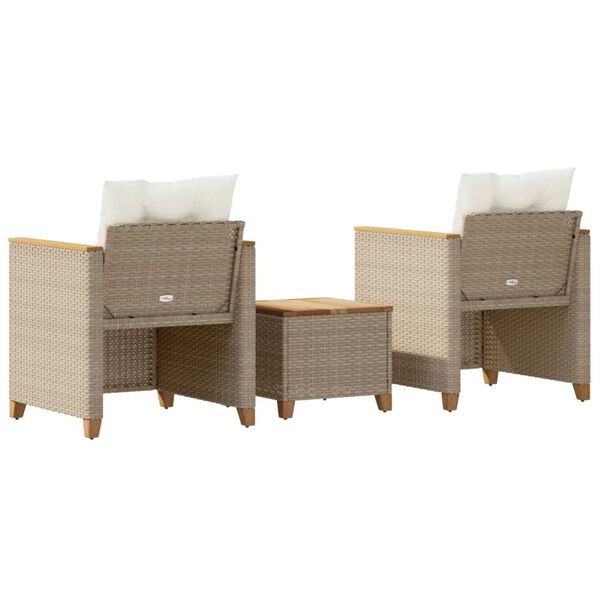 vidaXL 3 Piece Bistro Set with Cushions Beige Poly Rattan Acacia Wood