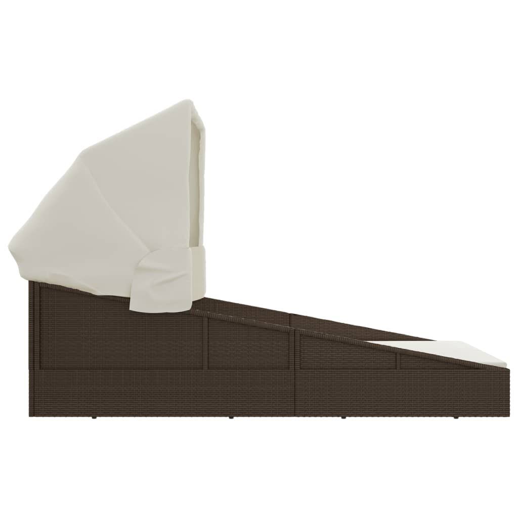 vidaXL Sunbed with Foldable Roof Brown 200x114x128 cm Poly Rattan