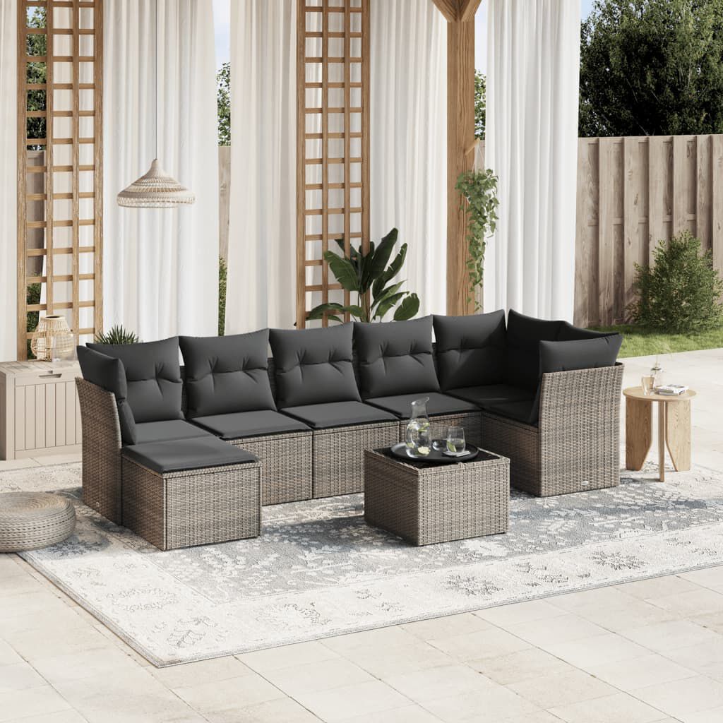 vidaXL 7 Piece Garden Sofa Set with Cushions Grey Poly Rattan